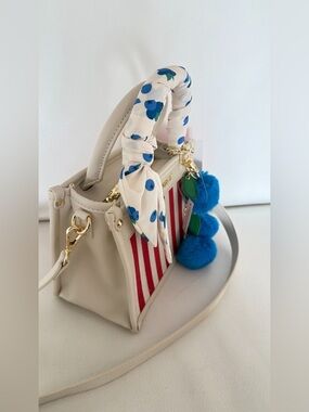 Betsy Johnson xo Lucy satchel crossbody bag w blueberry charm scarf red multi